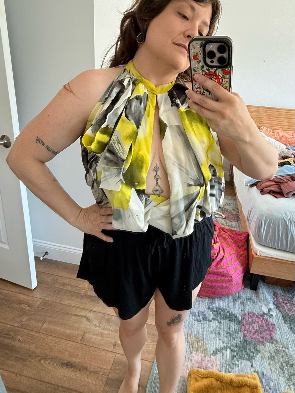 Vintage Y2K Robert Rodriguez Yellow Black Silk Halter Blouse Size 2